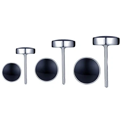 Imagen de Yumilok Juego de Joyas Pendientes Plata Ley 925 para Mujeres Chicas, Clásico Negro Ágata Studs(Set 3 pares)