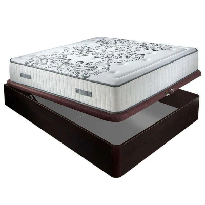 Imagen de Aznar Colchón muelles ensacados Queen 28 cm acogida Gradual + Canapé abatible Madera 3D Transpirable Altura 34 Wengue, 160x200cm