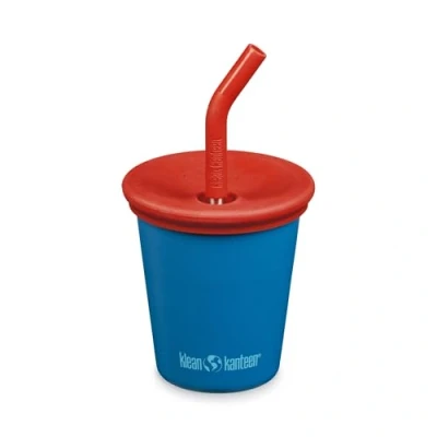 Imagen de Klean Kanteen Taza infantil de acero inoxidable 10 onzas con tapa pajita antiderramades, color azul Mykonos