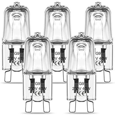 Imagen de RuLEDne G9 Halogen Bulbs Oven Lamp 40 W, Clear Capsule Warm White 2700 K, 230 V 300 C Heat Tolerant for and Microwave Oven, Pack of 5