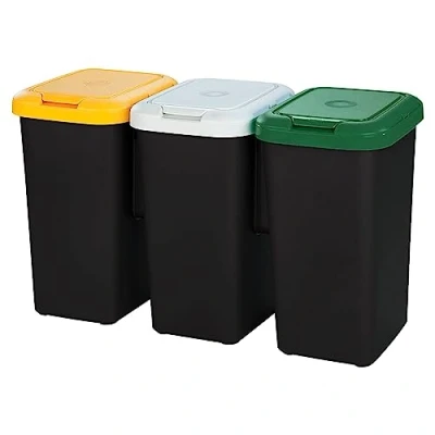 Imagen de Tontarelli Inde Set 3 papeleras de Reciclaje 75 litros en Total Fabricadas plástico 79 x 33 48 cm, Negro, 77 32 47,5