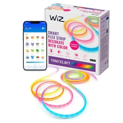 Imagen de WiZ Tunable White and Color Neon Flex Lightstrip 10m, tira de LED con 16 millones colores o luz regulable blanco cálido a frío, control inteligente través WLAN por voz/app