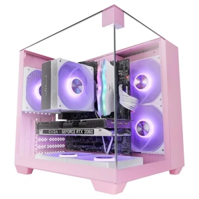 Imagen de Mars Gaming MC VISIONM, Caja Compacta MicroATX, Triple Cristal Templado, Estructura Doble Cámara, Soporte Refrigeración Líquida hasta 240mm, Minitorre PC con Amplia Capacidad Interna, Rosa