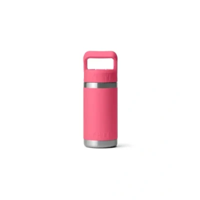 Imagen de YETI Rambler Jr Botella infantil de acero inoxidable aislada al vacío con tapa pajilla, color rosa tropical, 354.2 g (354 ml)