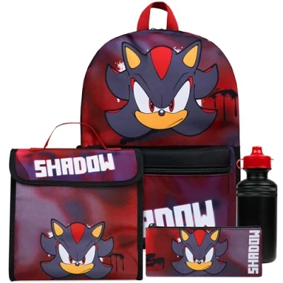 Imagen de Sonic The Hedgehog Mochilas Escolares Set de 4 Piezas con Botella Agua Estuche y Bolsa Almuerzo Shadow Material Escolar (Shadow Pcs Set)
