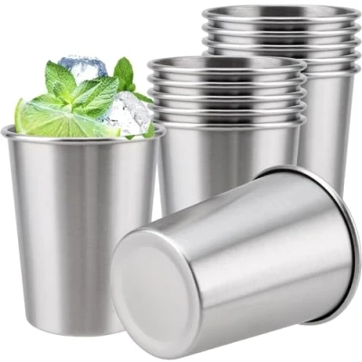 Imagen de SOMLAW Vasos de Acero Inoxidable 260ML, 12 Piezas Copas Premium, Cerveza Metal, Vaso Agua Apilable Para Viajes, Exteriores, Camping