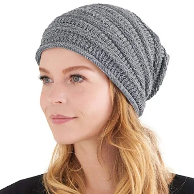 Imagen de CHARM Gorra Ligera Verano Tejido Algodón Sombrero Hipster Gorro de Hombre Slouchy Beanie Gris