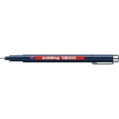 Imagen de edding 1800 rotulador calibrado negro x1 ancho de línea 0,5 mm para escritura precisa, esbozos y dibujo técnico punta fina con soporte metálico, adecuado usar reglas plantillas