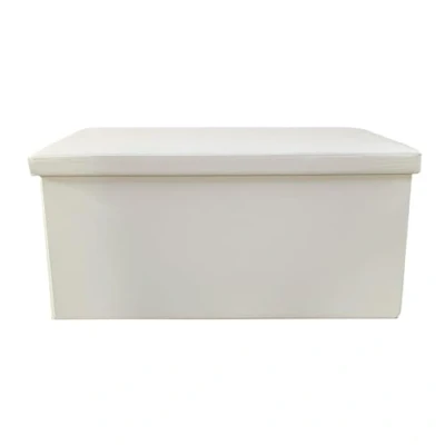 Imagen de Nyana Puff Ottoman Rectangular Polipiel Plegable 76x38x38cm Home Gran Almacenaje Estilo Otomano Resistente (Beige)