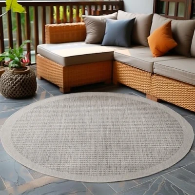 Imagen de Carpetsale24 Alfombra para Exteriores, Resistente a la Intemperie, Tejido Plano Liso, de Cocina, balcón, jardín, Patio, Gris 200 cm Redondo