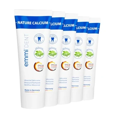 Imagen de emmi dent Pasta Dentífrica Ultrasónica &quot;Nature Calcium&quot; I Con Calcio Extra Ideal para Dientes y Encías Sensibles sin Flúor, Microplásticos ni Nanomateriales Vegana Gluten 5x 75 ml