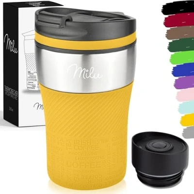 Imagen de Milu Termo Taza 210ml Vaso Termico de Viaje Café para Llevar acero inoxidable beber con aislamiento doble pared (Mango, 210ml)