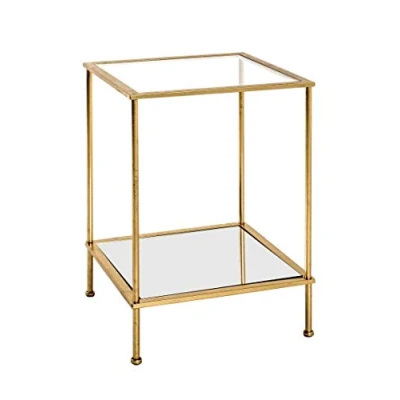 Imagen de HAKU Möbel Mesa Auxiliar Oro, Metal, Cristal de Seguridad, Espejo Dim.: AN 39 cm x AL 55 P cm, Estilo: Art Déco