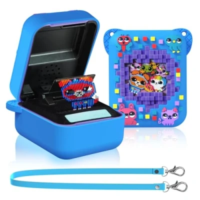 Imagen de MOWYEOK funda protectora para mascota digital Bitzee Interactive Toy, con estampado animal, compatible accesorios digitales mascotas cordón (azul)