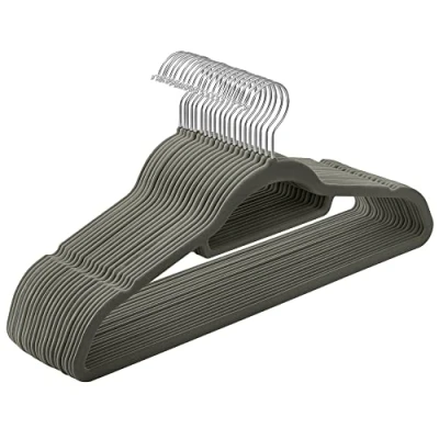 Imagen de SONGMICS Percha de Terciopelo, Juego 20, Antideslizantes, con Barra Corbata y Gancho Giratorio 360, 0,6 cm Espesor, Ahorra Espacio, 43,5 Largo, para Abrigo Pantalón, Gris CRF20V