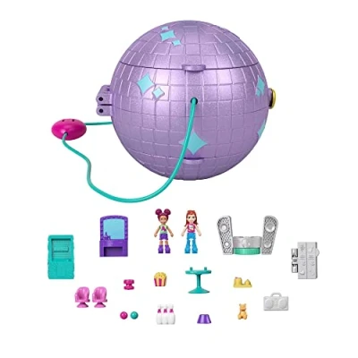 Imagen de Polly Pocket Double Play Estuche de Patinaje Cofre Bolso 2 en 1 con Forma Bola Discoteca muñecas y Accesorios, Juguete +4 años (Mattel HCG24)