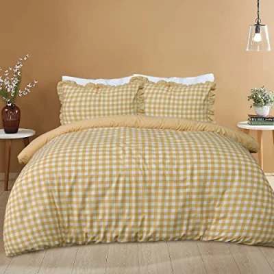 Imagen de Sleepdown Juego de Funda edredón fácil Cuidado, diseño a Cuadros Amarillo Mostaza, Color