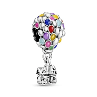 Imagen de Pandora Disney Dije con diseño de globo en ascenso plata ley esmalte azul, verde, naranja, rosa y azul claro