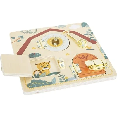 Imagen de Small foot Animales Tablero motriz Safari, Juguete de Madera con Diferentes cerraduras, Desde 3 años, 12460, Multicolor,