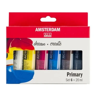 Imagen de Amsterdam Standard Series Pintura Acrílica Set de Mezcla Teoría del Color (6 x 20 ml) Colores Primarios + Negro, Blanco y Ámbar
