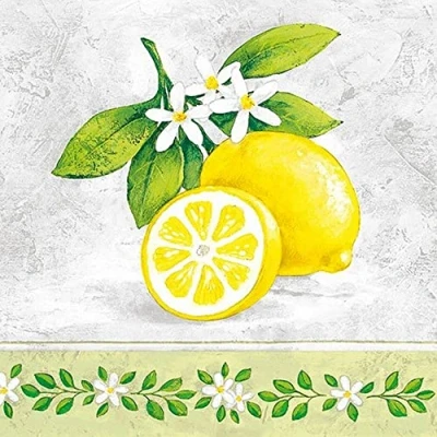 Imagen de 20 servilletas de limón con hojas verdes, decoración mesa, decoupage, técnica servilletas, 33 x cm
