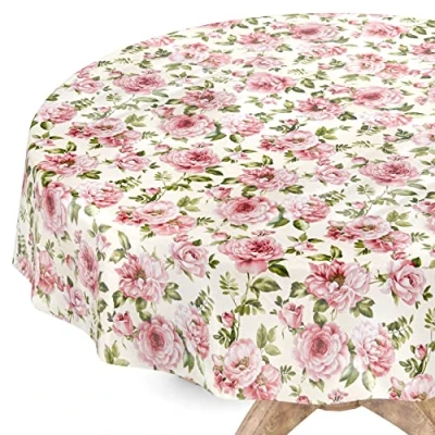 Imagen de Mantel de hule lavable, redondo, 140 cm, borde corte, diseño flores Natalie
