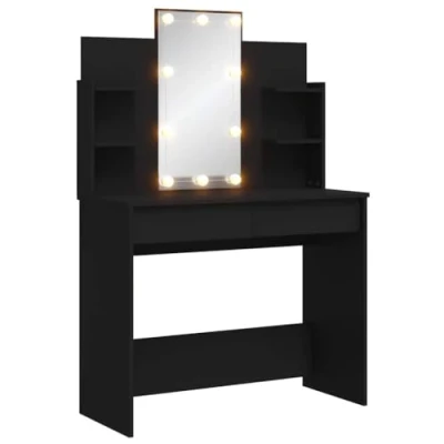 Imagen de vidaXL Tocador, Mesa con Luces LED Espejo Cajones Estantes, Tocador de Maquillaje, Mueble Almacenaje para Vestidor Dormitorio, Negro
