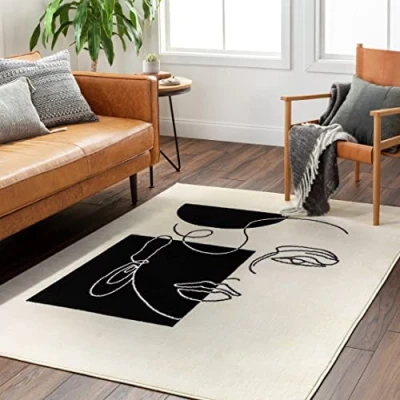 Imagen de Surya Alfombra Abstracta Spokane Salón Grande, Habitación, Dormitorio Salon Pelo Corto, Suave y Lujosa Facil de Cuidar Grande 152x213cm Blanco Hueso, Negro,