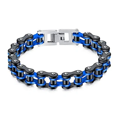 Imagen de ATEIELLI Pulsera de Hombre Brazalete Acero Inoxidable Cadena Bici Bicolor JWB300 (Rojo Ancho)