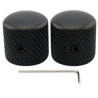 Imagen de Musiclily Pro 1/4&quot; Acero Estriado Fino Botón de Potenciómetro Dome con Tornillo Fijación Ajuste Universal Knobs Perillas para Guitarra Eléctrica o Bajo, Negro(2 Piezas)