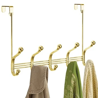 Imagen de iDesign perchero York Lyra con 5 ganchos dobles, de puerta para chaquetas, bufandas, bolsos, toallas, etc. metal, dorado, 39,37 x 13,34 27,94 cm
