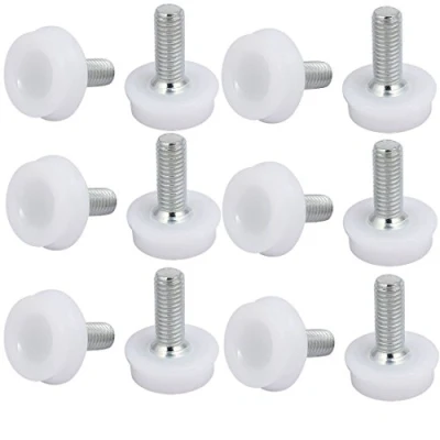 Imagen de sourcing map M8x20mm Muebles Base de Plástico se Deslizante Pie Nivelador Blanco Tono Plata 12pcs