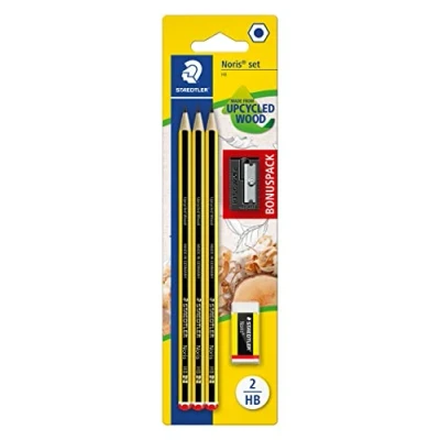Imagen de STAEDTLER 120 SBK3P1 Noris Edición Limitada Feliz Aniversario Blister con 3 lápices de grafito HB, 1 Goma borrar + GRATIS Afilalápices
