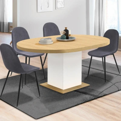 Imagen de Mesa de comedor redonda extensible EDEN 4 8 personas madera y blanco 120 160 cm