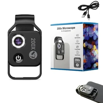 Imagen de Nanozoom 200x Magnification, Cell Phone Lens, Pocket Microscope Camera, with CPL Lens/LED Light, Turns Any Smartphone into a Pro (Black)