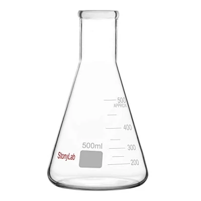 Imagen de stonylab 1 Paquete 500ml Matraz Erlenmeyer de Boca Estrecha, Flasks Cristal Pared Gruesa con Borde Alta Resistencia (500ml Ajusta el Tapón Goma 8#)