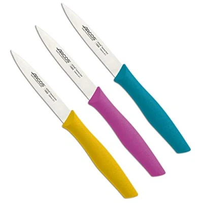 Imagen de Arcos Serie Nova Cuchillo para pelar, Acero Inoxidable NITRUM, Envase Ecológico, 3 colores Fucsia, Turquesa y Amarillo