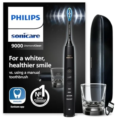 Imagen de Philips Sonicare DiamondClean 9000 cepillo dental eléctrico, sónico con aplicación, sensor de presión, 4 modos cepillado, 3 niveles intensidad, negro, modelo HX9911/09