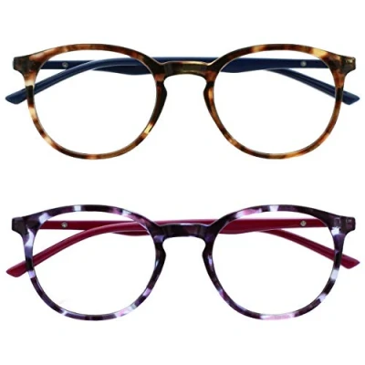 Imagen de OPULIZE Met Gafas de Lectura Pack 2 Montura Redonda Marrón Morado Resistente a Arañazos Bisagras Muelle Ordenador Gaming Antirreflejante Hombre Mujer RR60 25 +2.50