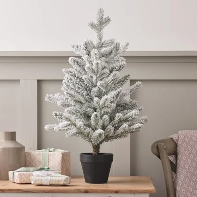 Imagen de Lights4fun Mini Árbol de Navidad Artificial Decorativo Nevado 60 cm en Maceta Decoración Navideña Mesa para Interiores