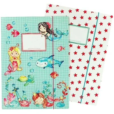 Imagen de 2 carpetas escolares para niños DIN A4 motivo sirena carpeta de correo alumnos primaria coleccionista cuadernos grapadora silla juego número 1