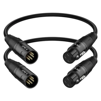 Imagen de J&amp;D 3 Pin XLR Hembra a 5 Macho Audio Cable, Paquete de 2 Cable Iluminación DMX para Micrófono Stage Light Turnaround, 30 cm