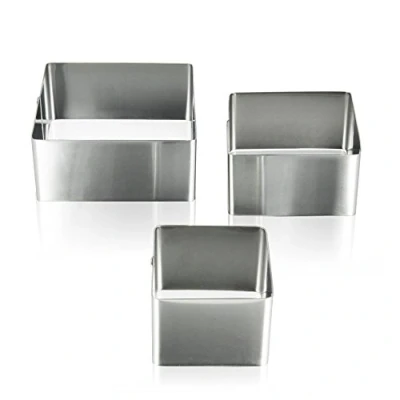 Imagen de Metaltex Juego 3 MOLDES Cuadrados para EMPLATAR Ø6 8 10x4,5 CMS, Acero Inoxidable, Estandar