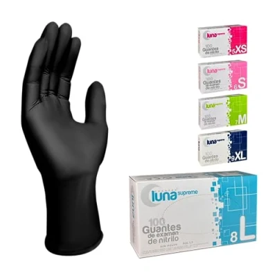 Imagen de MUNTRADE Guantes Nitrilo 100 unidades de Sin Polvo, Látex, Desechables (L, Negro)