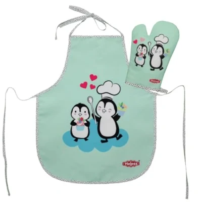 Imagen de Heless 223 Guante de Horno y Delantal Cocina para niños con diseño Lunares, Lavable, Accesorios cocinar Hornear, Multicolor, Talla única (223)