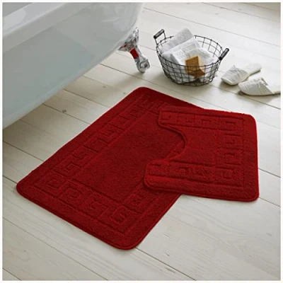 Imagen de Gaveno cavalia Juego de 2 Alfombrillas baño (50 x 80 cm, 50 40 cm), diseño Griego, Rojo, 75 cm