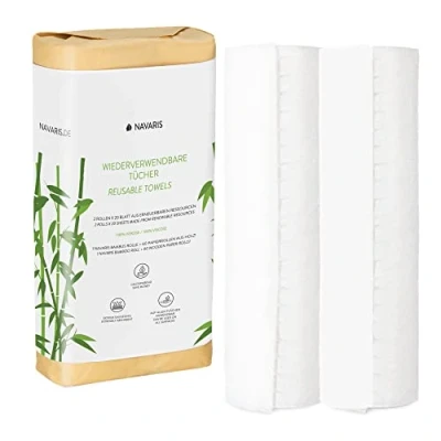 Imagen de Navaris papel de cocina reutilizable Set 2x rollo viscosa y absorbente Rollos limpieza reutilizables