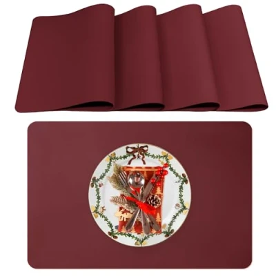Imagen de Lumaca Manteles Individuales Lavables, Juego de 4 Salvamanteles Individuales, Resistentes al Calor, Antideslizantes, para Mesa Cocina y Restaurantes,Rojo
