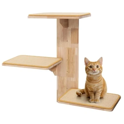Imagen de Navaris Arbol Gatos de Pared Parque para con 3 Plataformas Madera Sólida Escalera Alfombra Sisal Cat Tree Gimnasio