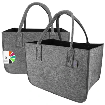 Imagen de LEVIATAN Felt Bag 2 Pieces Shopper Large 30 Litre Shopping XXL Foldable Basket Firewood Clothes Toy Dark Grey / black, XL, Retro
